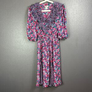 PCF petite Styled By Donald Curtis Floral Pleated Ruffle BOHO Gypsy Midi DRESS